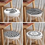 4'lü Siyah Beyaz Home Sweet Temalı Yuvarlak Fermuarlı Sandalye Minderi Seti Realhomes