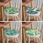 4'lü Yeşil Tropik Yapraklar Dijital Baskılı Yuvarlak Fermuarlı Sandalye Minderi Seti Realhomes