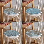 4'lü Mavi Kahve Kabartma Tasarımlı Dijital Baskılı Yuvarlak Fermuarlı Sandalye Minderi Seti Realhomes