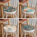 4'lü Renkli Tropik Yapraklar Özel Tasarım Yuvarlak Fermuarlı Sandalye Minderi Seti Realhomes