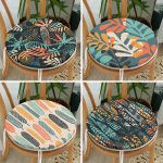 4'lü Renkli Tropik Yapraklar Özel Tasarım Yuvarlak Fermuarlı Sandalye Minderi Seti Realhomes