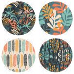 4'lü Renkli Tropik Yapraklar Özel Tasarım Yuvarlak Fermuarlı Sandalye Minderi Seti Realhomes