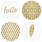 4'lü Renkli Zemin Üzerinde Gold Detaylı Geometrik Desenli Modern Yuvarlak Fermuarlı Sandalye Minderi Seti Realhomes