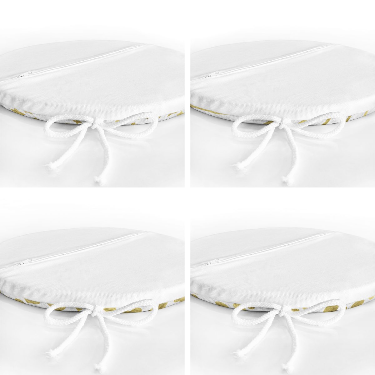 4'lü Beyaz Zemin Üzerinde Gold Detaylı Modern Yuvarlak Fermuarlı Sandalye Minderi Seti Realhomes