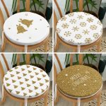 - RealHomes Yuvarlak Fermuarlı Sandalye Minderi - Realhomes  4'lü Renkli Zemin Üzerinde Gold Detaylı Modern Yuvarlak Fermuarlı Sandalye Minderi Seti Realhomes