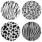 - RealHomes Yuvarlak Fermuarlı Sandalye Minderi - Realhomes  4'lü Beyaz Zemin Üzerinde Zebra Desenli Modern Yuvarlak Fermuarlı Sandalye Minderi Seti Realhomes