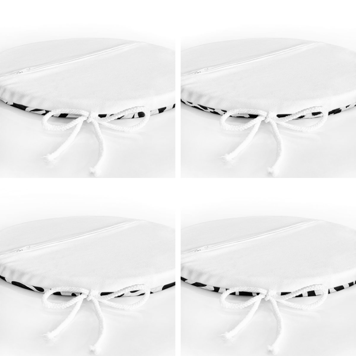 4'lü Beyaz Zemin Üzerinde Zebra Desenli Modern Yuvarlak Fermuarlı Sandalye Minderi Seti Realhomes