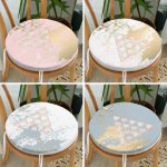 4'lü Renkli Zemin Üzerinde Geometrik Çizimli Modern Yuvarlak Fermuarlı Sandalye Minderi Seti Realhomes