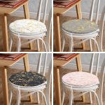 4'lü Renkli Zemin Üzerinde Gold Detaylı Mermer Desenli Modern Yuvarlak Fermuarlı Sandalye Minderi Seti Realhomes