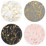 4'lü Renkli Zemin Üzerinde Gold Detaylı Mermer Desenli Modern Yuvarlak Fermuarlı Sandalye Minderi Seti Realhomes