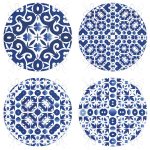 - RealHomes Yuvarlak Fermuarlı Sandalye Minderi - Realhomes  4'lü Beyaz Zemin Üzerinde Renkli Geometrik Desenli Modern Yuvarlak Fermuarlı Sandalye Minderi Seti Realhomes