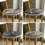 4'lü Renkli Zemin Üzerinde Gold Detaylı Mermer Desenli Modern Yuvarlak Fermuarlı Sandalye Minderi Seti Realhomes