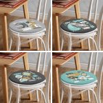 4'lü Renkli Zemin Üzerinde Yılbaşı Desenli Modern Yuvarlak Fermuarlı Sandalye Minderi Seti Realhomes