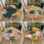 4'lü Renkli Zemin Üzerinde Onedraw Çizimli Modern Yuvarlak Fermuarlı Sandalye Minderi Seti Realhomes