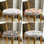 - RealHomes Yuvarlak Fermuarlı Sandalye Minderi - Realhomes  4'lü Renkli Zemin Üzerinde Çiçek Desenli Modern Yuvarlak Fermuarlı Sandalye Minderi Seti Realhomes