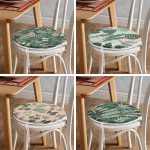 4'lü Renkli Zemin Üzerinde Yaprak Desenli Modern Yuvarlak Fermuarlı Sandalye Minderi Seti Realhomes