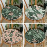 4'lü Renkli Zemin Üzerinde Yaprak Desenli Modern Yuvarlak Fermuarlı Sandalye Minderi Seti Realhomes