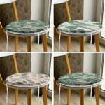 4'lü Renkli Zemin Üzerinde Yaprak Desenli Modern Yuvarlak Fermuarlı Sandalye Minderi Seti Realhomes