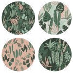 4'lü Renkli Zemin Üzerinde Yaprak Desenli Modern Yuvarlak Fermuarlı Sandalye Minderi Seti Realhomes