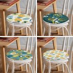 4'lü Renkli Zemin Üzerinde Yaprak Desenli Modern Yuvarlak Fermuarlı Sandalye Minderi Seti Realhomes