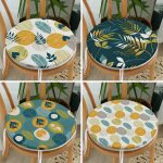 4'lü Renkli Zemin Üzerinde Yaprak Desenli Modern Yuvarlak Fermuarlı Sandalye Minderi Seti Realhomes