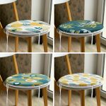 4'lü Renkli Zemin Üzerinde Yaprak Desenli Modern Yuvarlak Fermuarlı Sandalye Minderi Seti Realhomes