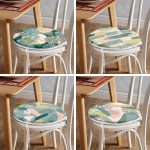 - RealHomes Yuvarlak Fermuarlı Sandalye Minderi - Realhomes  4'lü Renkli Zemin Üzerinde Onedraw Çizimli Yaprak Desenli Modern Yuvarlak Fermuarlı Sandalye Minderi Seti Realhomes