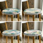 - RealHomes Yuvarlak Fermuarlı Sandalye Minderi - Realhomes  4'lü Renkli Zemin Üzerinde Onedraw Çizimli Yaprak Desenli Modern Yuvarlak Fermuarlı Sandalye Minderi Seti Realhomes