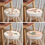 - RealHomes Yuvarlak Fermuarlı Sandalye Minderi - Realhomes 4'lü Renkli Zemin Üzerinde Onedraw Çizimli Yaprak Desenli Modern Yuvarlak Fermuarlı Sandalye Minderi Seti Realhomes