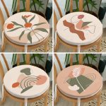 - RealHomes Yuvarlak Fermuarlı Sandalye Minderi - Realhomes 4'lü Renkli Zemin Üzerinde Onedraw Çizimli Yaprak Desenli Modern Yuvarlak Fermuarlı Sandalye Minderi Seti Realhomes