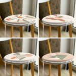 - RealHomes Yuvarlak Fermuarlı Sandalye Minderi - Realhomes 4'lü Renkli Zemin Üzerinde Onedraw Çizimli Yaprak Desenli Modern Yuvarlak Fermuarlı Sandalye Minderi Seti Realhomes