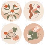 - RealHomes Yuvarlak Fermuarlı Sandalye Minderi - Realhomes 4'lü Renkli Zemin Üzerinde Onedraw Çizimli Yaprak Desenli Modern Yuvarlak Fermuarlı Sandalye Minderi Seti Realhomes