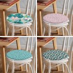 - RealHomes Yuvarlak Fermuarlı Sandalye Minderi - Realhomes  4'lü Renkli Zemin Üzerinde Yaprak Desenli Modern Yuvarlak Fermuarlı Sandalye Minderi Seti Realhomes