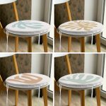 4'lü Renkli Zemin Üzerinde Onedraw Çizimli Modern Yuvarlak Fermuarlı Sandalye Minderi Seti Realhomes