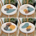 4'lü Renkli Zemin Üzerinde Onedraw Çizimli Modern Yuvarlak Fermuarlı Sandalye Minderi Seti Realhomes