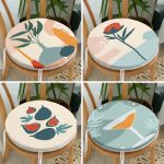 4'lü Renkli Zemin Üzerinde Onedraw Çizimli Modern Yuvarlak Fermuarlı Sandalye Minderi Seti Realhomes