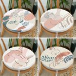 4'lü Renkli Zemin Üzerinde Onedraw Çizimli Modern Yuvarlak Fermuarlı Sandalye Minderi Seti Realhomes