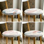 4'lü Renkli Zemin Üzerinde Onedraw Çizimli Modern Yuvarlak Fermuarlı Sandalye Minderi Seti Realhomes