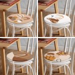 4'lü Renkli Zemin Üzerinde Onedraw Çizimli Yaprak Desenli Modern Yuvarlak Fermuarlı Sandalye Minderi Seti Realhomes