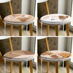 4'lü Renkli Zemin Üzerinde Onedraw Çizimli Yaprak Desenli Modern Yuvarlak Fermuarlı Sandalye Minderi Seti Realhomes