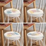 4'lü Renkli Zemin Üzerinde Onedraw Çizimli Modern Yuvarlak Fermuarlı Sandalye Minderi Seti Realhomes