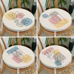 4'lü Renkli Zemin Üzerinde Onedraw Çizimli Modern Yuvarlak Fermuarlı Sandalye Minderi Seti Realhomes