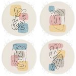 4'lü Renkli Zemin Üzerinde Onedraw Çizimli Modern Yuvarlak Fermuarlı Sandalye Minderi Seti Realhomes