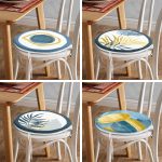 4'lü Renkli Zemin Üzerinde Gold Detaylı Yaprak Desenli Modern Yuvarlak Fermuarlı Sandalye Minderi Seti Realhomes