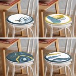 - RealHomes Yuvarlak Fermuarlı Sandalye Minderi - Realhomes  4'lü Renkli Zemin Üzerinde Gold Detaylı Yaprak Desenli Modern Yuvarlak Fermuarlı Sandalye Minderi Seti Realhomes