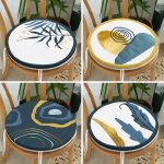 - RealHomes Yuvarlak Fermuarlı Sandalye Minderi - Realhomes  4'lü Renkli Zemin Üzerinde Gold Detaylı Yaprak Desenli Modern Yuvarlak Fermuarlı Sandalye Minderi Seti Realhomes