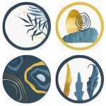 - RealHomes Yuvarlak Fermuarlı Sandalye Minderi - Realhomes  4'lü Renkli Zemin Üzerinde Gold Detaylı Yaprak Desenli Modern Yuvarlak Fermuarlı Sandalye Minderi Seti Realhomes