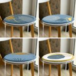 - RealHomes Yuvarlak Fermuarlı Sandalye Minderi - Realhomes  4'lü Renkli Zemin Üzerinde Gold Detaylı Yaprak Desenli Modern Yuvarlak Fermuarlı Sandalye Minderi Seti Realhomes