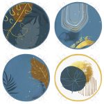 - RealHomes Yuvarlak Fermuarlı Sandalye Minderi - Realhomes  4'lü Renkli Zemin Üzerinde Gold Detaylı Yaprak Desenli Modern Yuvarlak Fermuarlı Sandalye Minderi Seti Realhomes