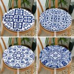 - RealHomes Yuvarlak Fermuarlı Sandalye Minderi - Realhomes  4'lü Beyaz Zemin Üzerinde Çini Desenli Modern Yuvarlak Fermuarlı Sandalye Minderi Seti Realhomes